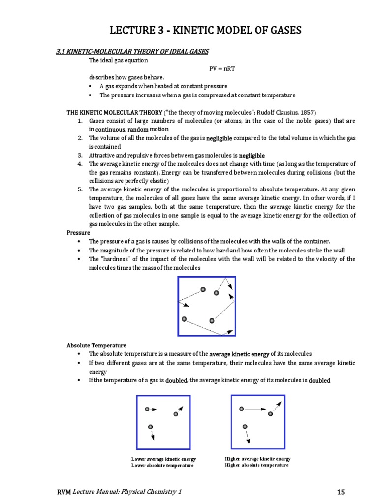 Lecture 3 Kinetic Model of Gases | PDF | Gases | Temperature