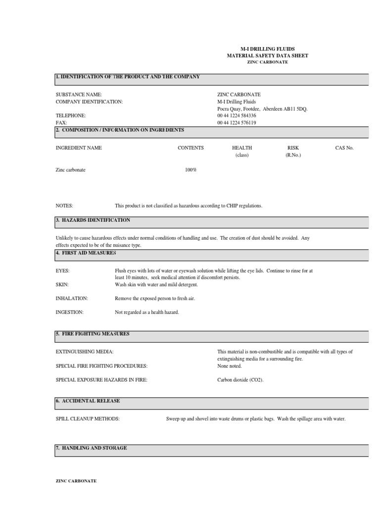 Zinc CarbonateMSDS Download Free PDF Firefighting Carbon Dioxide