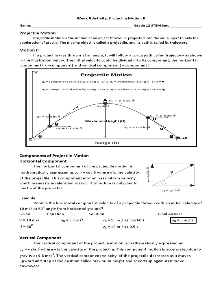Week 6 Activity: Projectile Motion II | PDF | Projectiles | Geometry