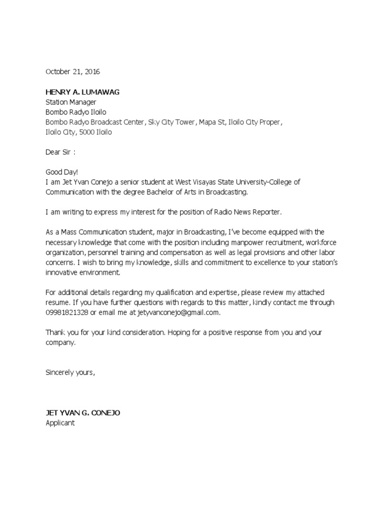 Application for Radio News Reporter Position | PDF | Career & Growth ...