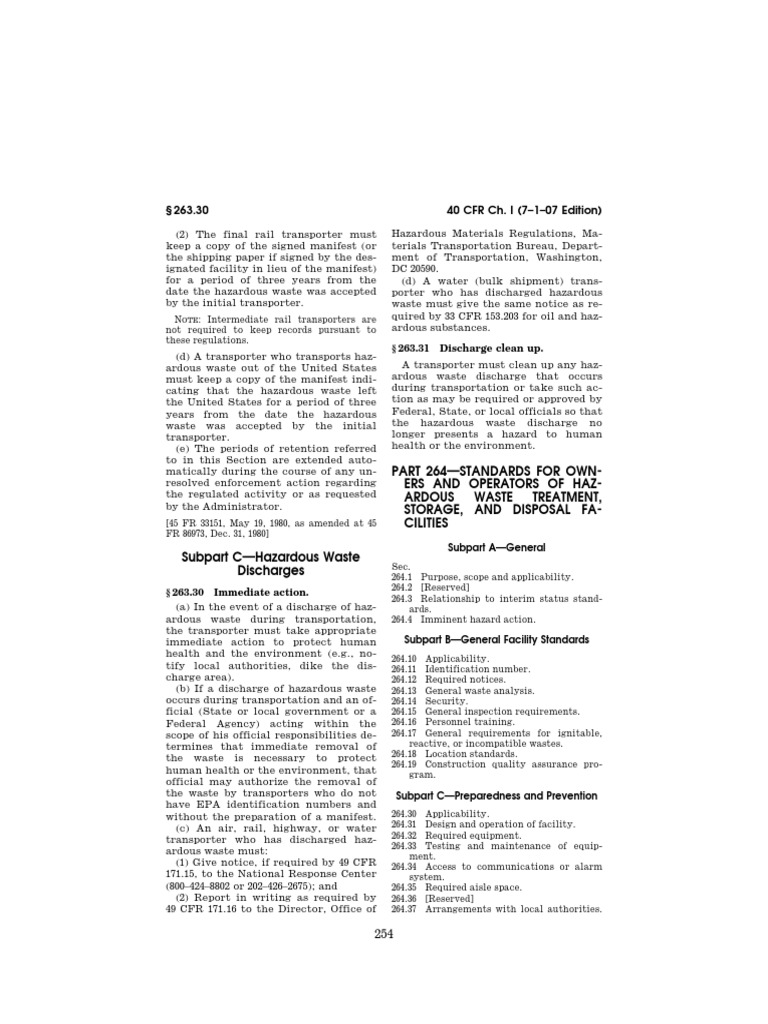 40 CFR 264 Owner and Operator Hazardous Waste PDF Resource Conservation And Recovery Act