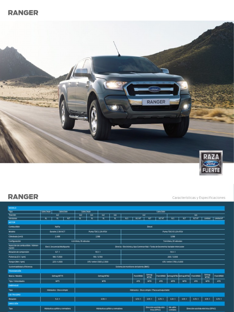 Ficha Tecnica Ranger | PDF | Tracción en las cuatro ruedas | Airbag