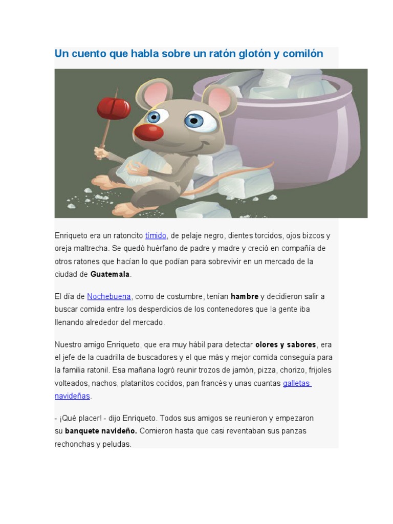 Un Cuento Que Habla Sobre Un Ratón Glotón y Comilón | PDF
