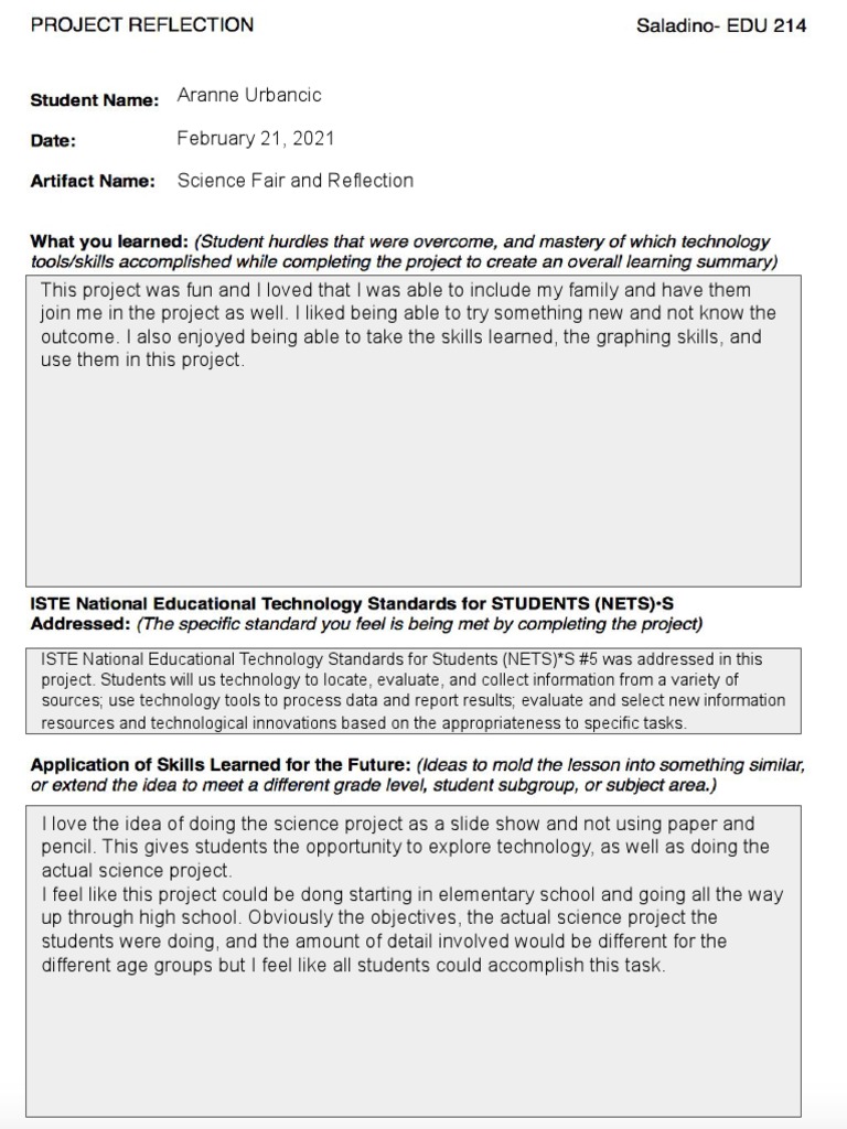 Science Fair Reflection | PDF