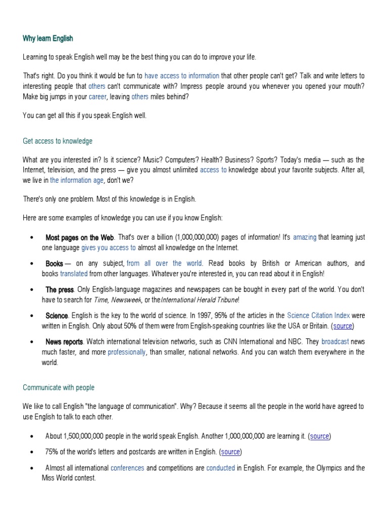 Why Learn English Pdf English Language Foreign Language