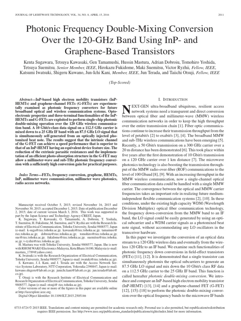 Photonic Frequency DoubleMixing Conversion Over The 120Ghz Band Using