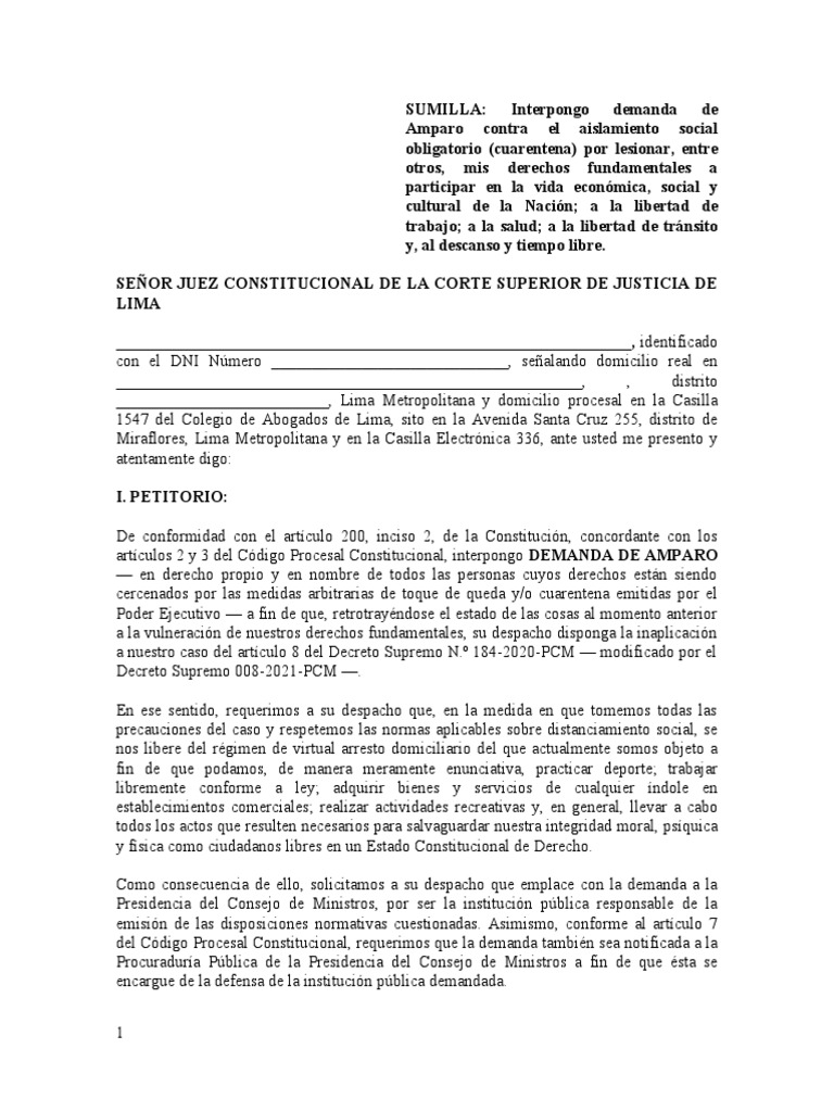 Amparo Toque de Queda Plantilla Actualizada LIMA | PDF | Derecho ...