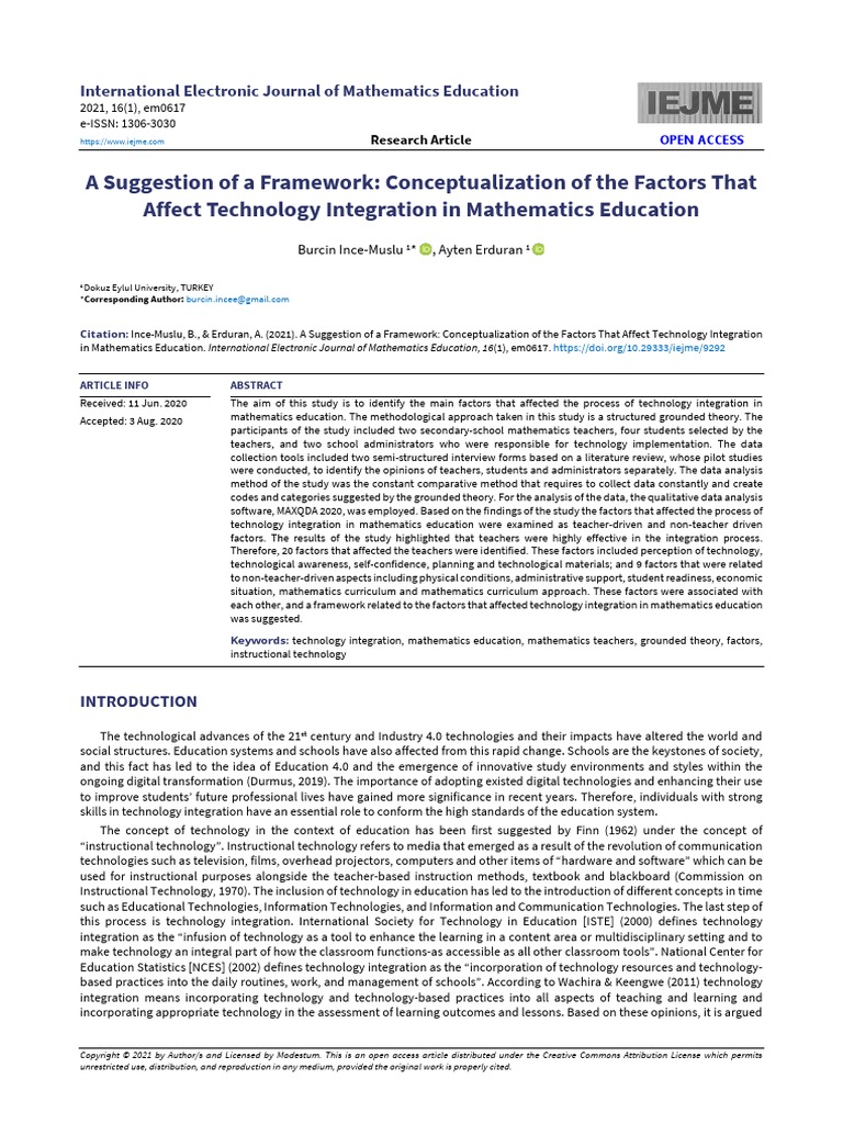 Framework for Technology in Math Education | PDF | Educational ...
