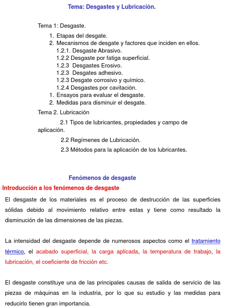 Desgaste y Lubricación de Materiales | PDF | Tratamiento a base de ...