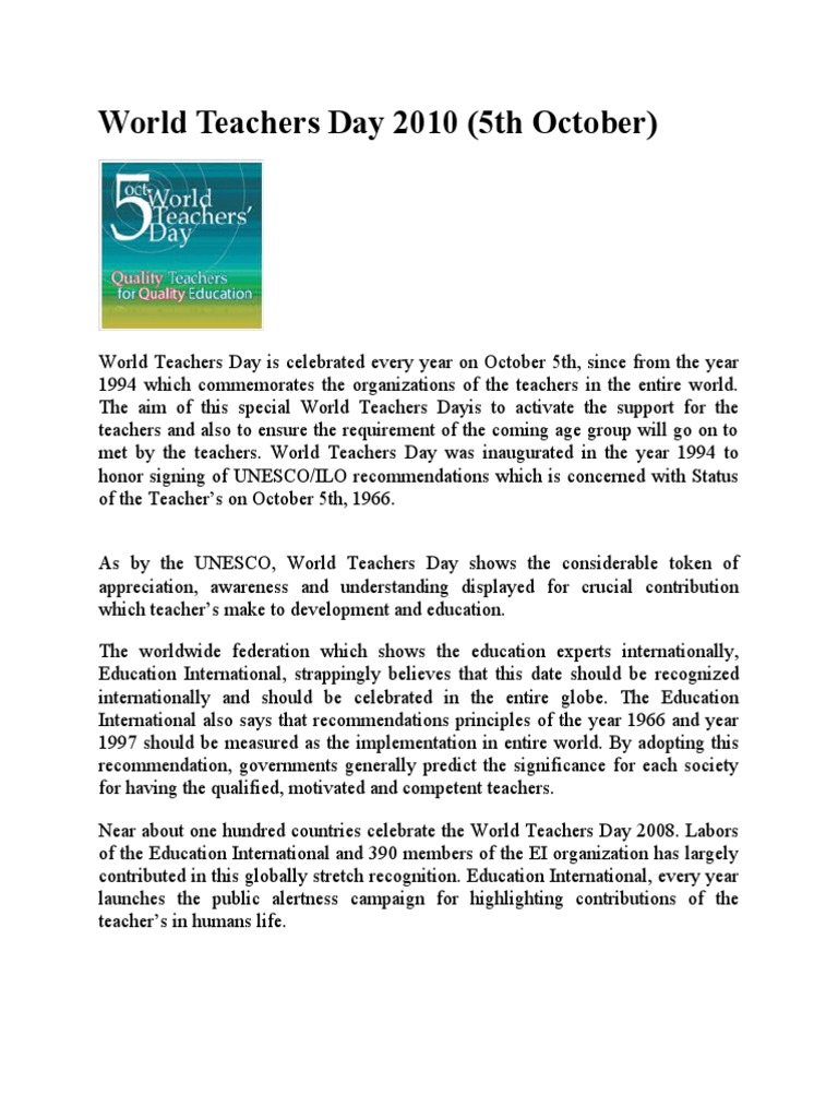 World Teachers Day 2010 | PDF | Teachers
