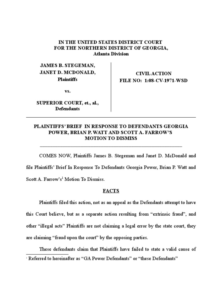 Response to Motion to Dismiss in GA Case | PDF | Complaint | Pleading