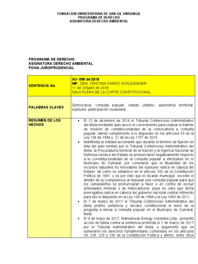 Analisis Sentencia Su-095 de 2018 | PDF | Caso de ley | Esfera pública