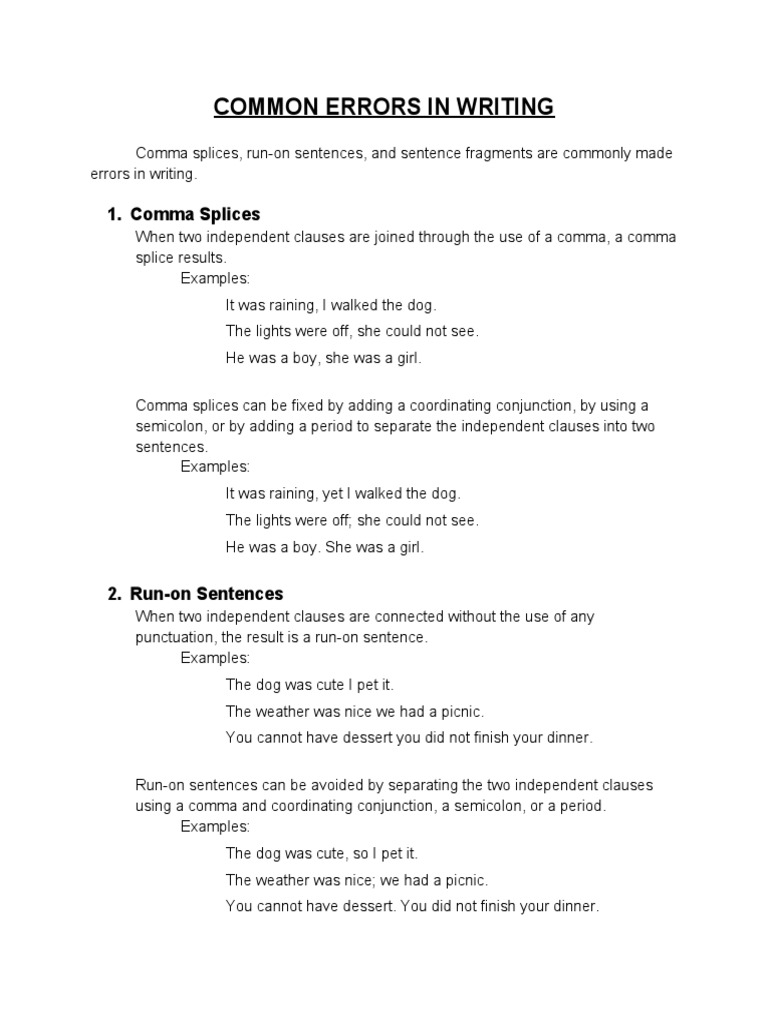 Common Errors in Writing PDF English Grammar Linguistics