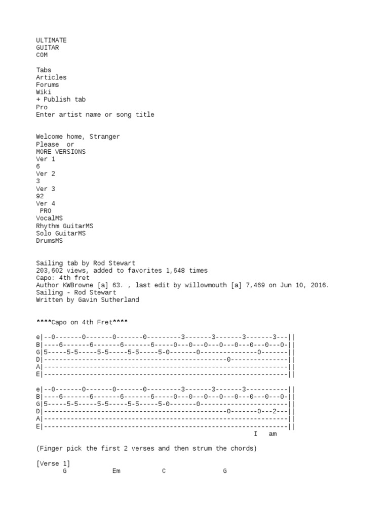 Rod Stewart Sailing Tab | PDF | Guitars | European Musical Instruments