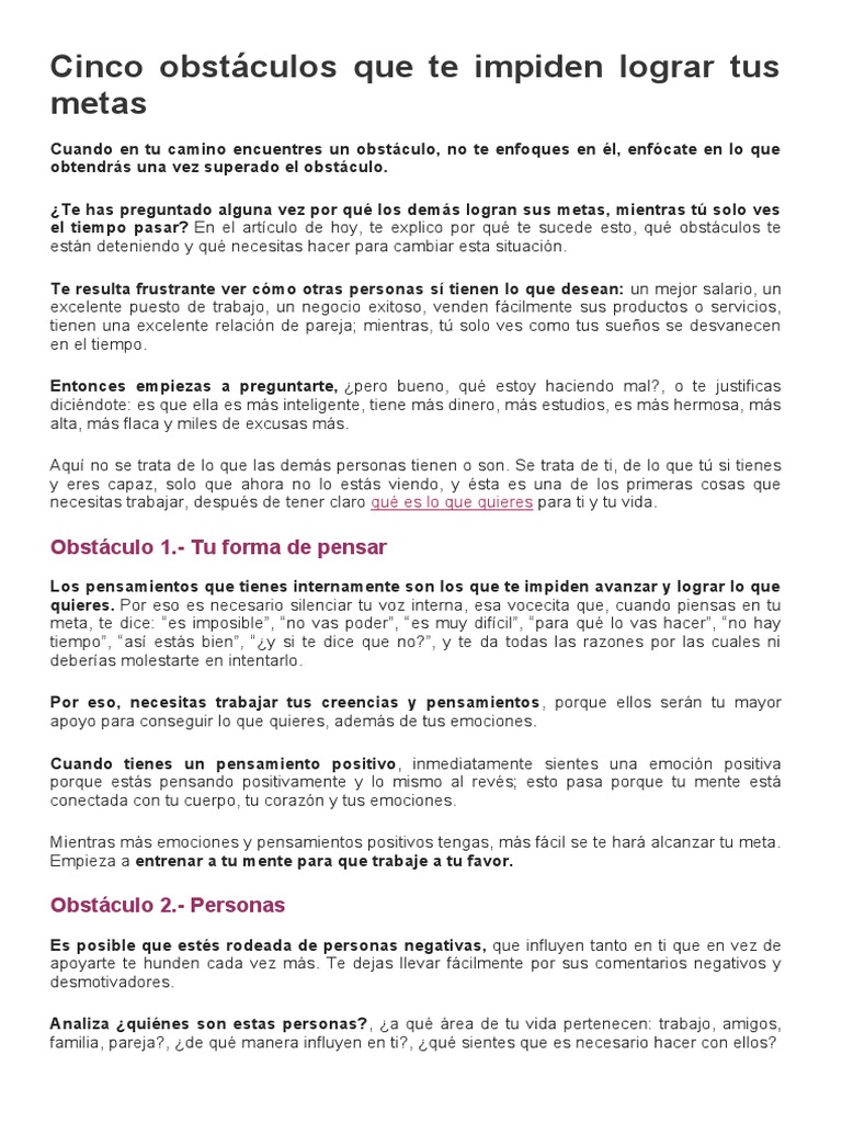 Cinco Obstáculos Que Te Impiden Lograr Tus Metas | PDF | Las emociones ...