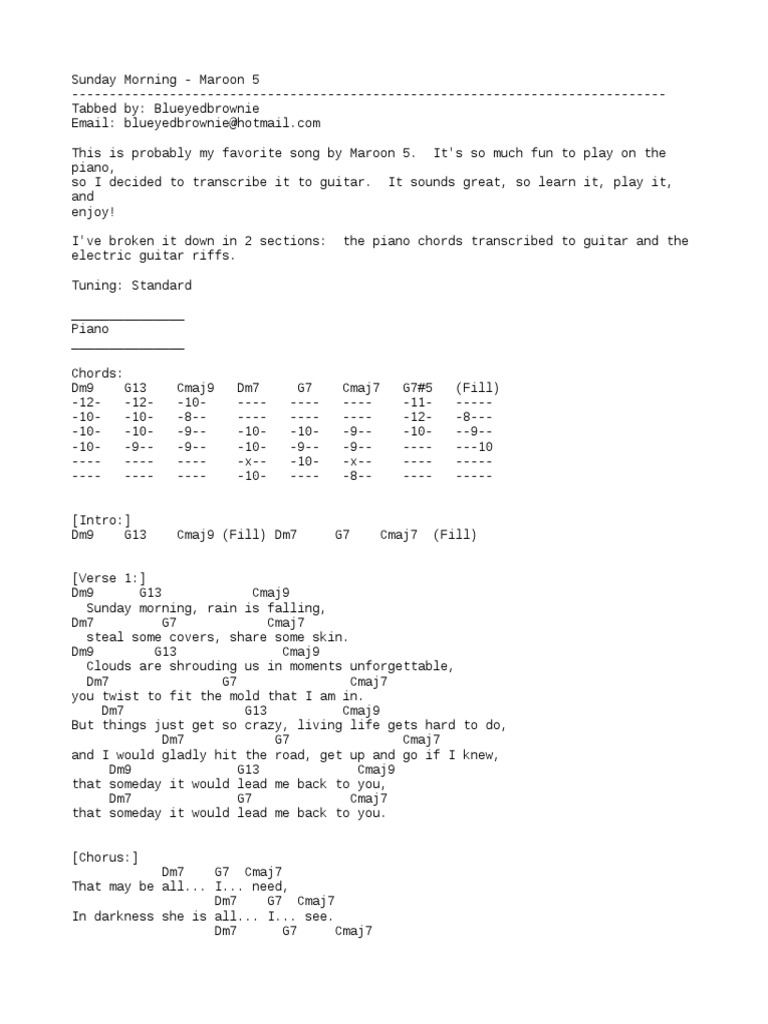 Sunday Morning Tabs by Maroon 5 | PDF | Song Structure | Music Theory