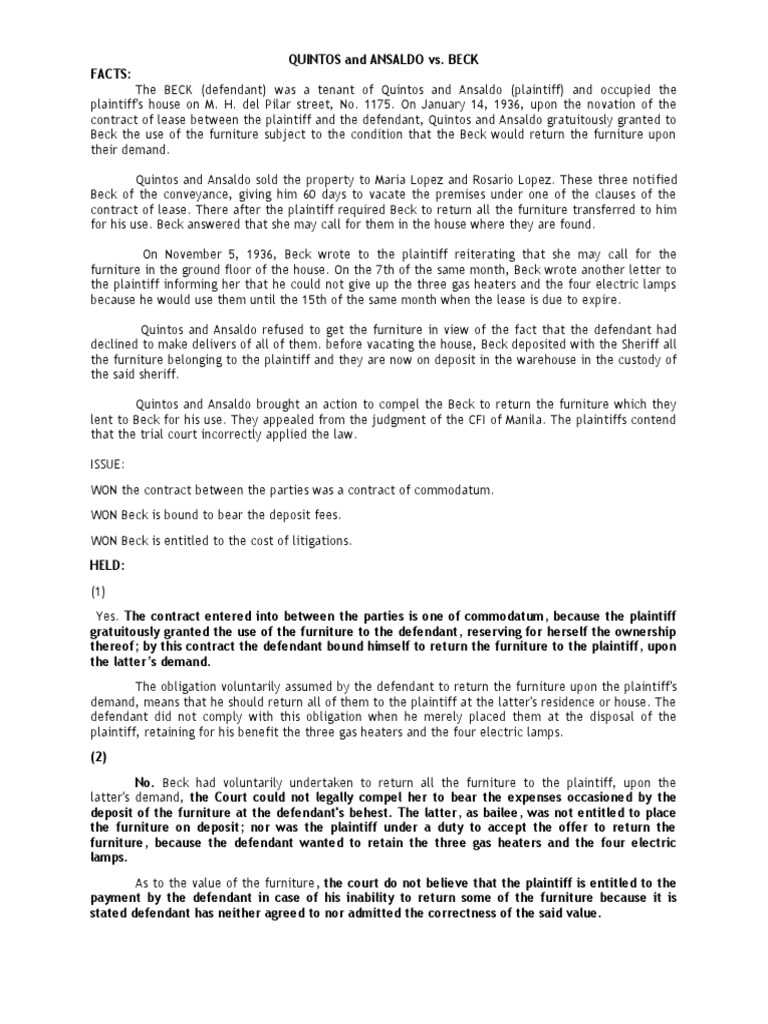 QUINTOS and ANSALDO Vs Beck PDF Civil Law (Legal System) Lawsuit