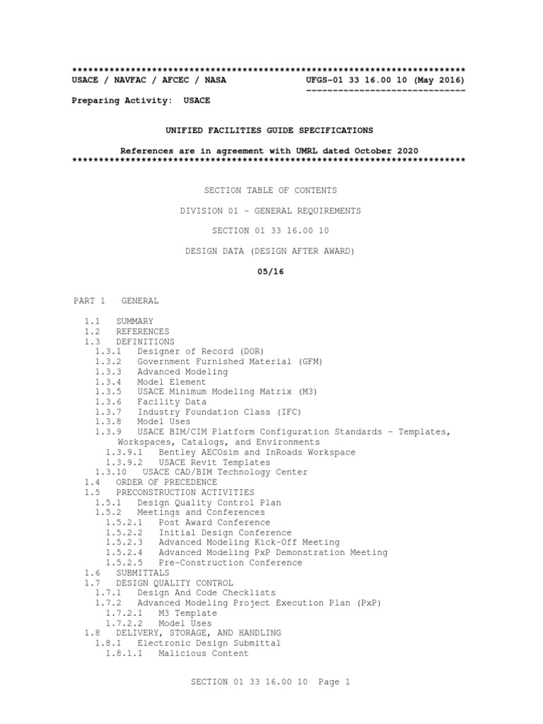 UFGS 01 33 16.00 10 Design Data | PDF | Specification (Technical ...