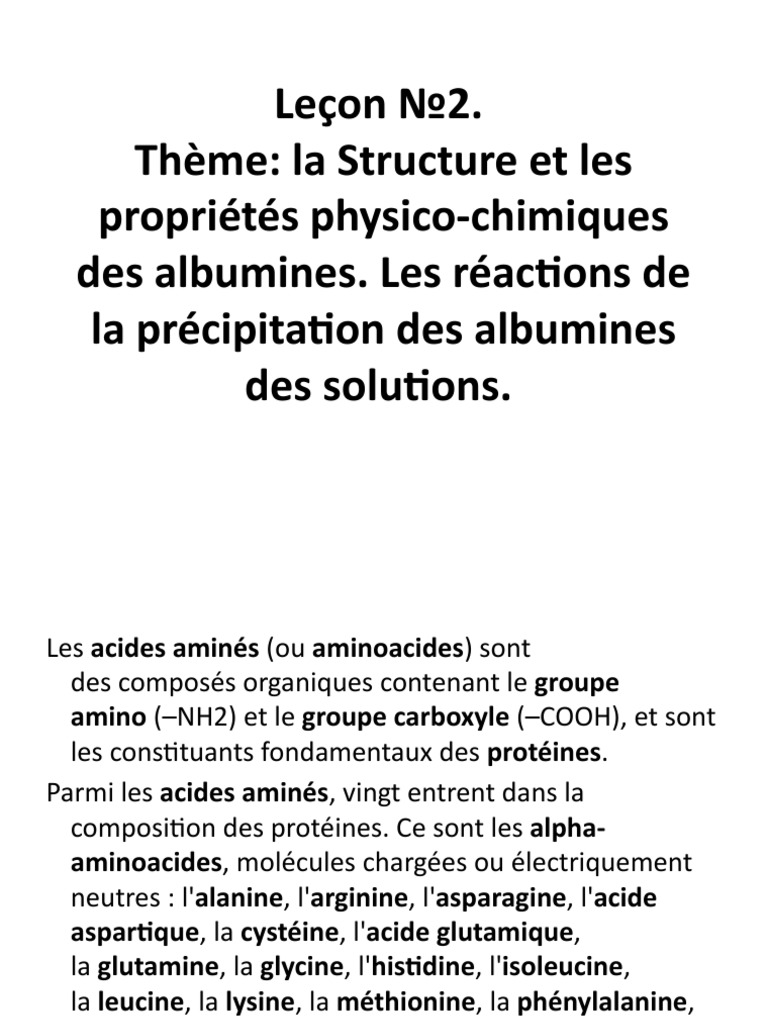 Leçon 2 PDF Acide aminé Structure de la protéine — free download