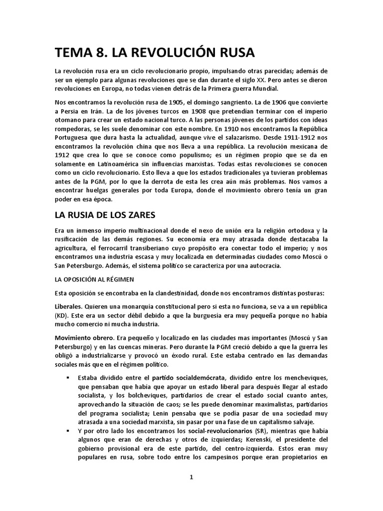 Causas y Consecuencias de la Revolución Rusa | PDF | Vladimir Lenin ...