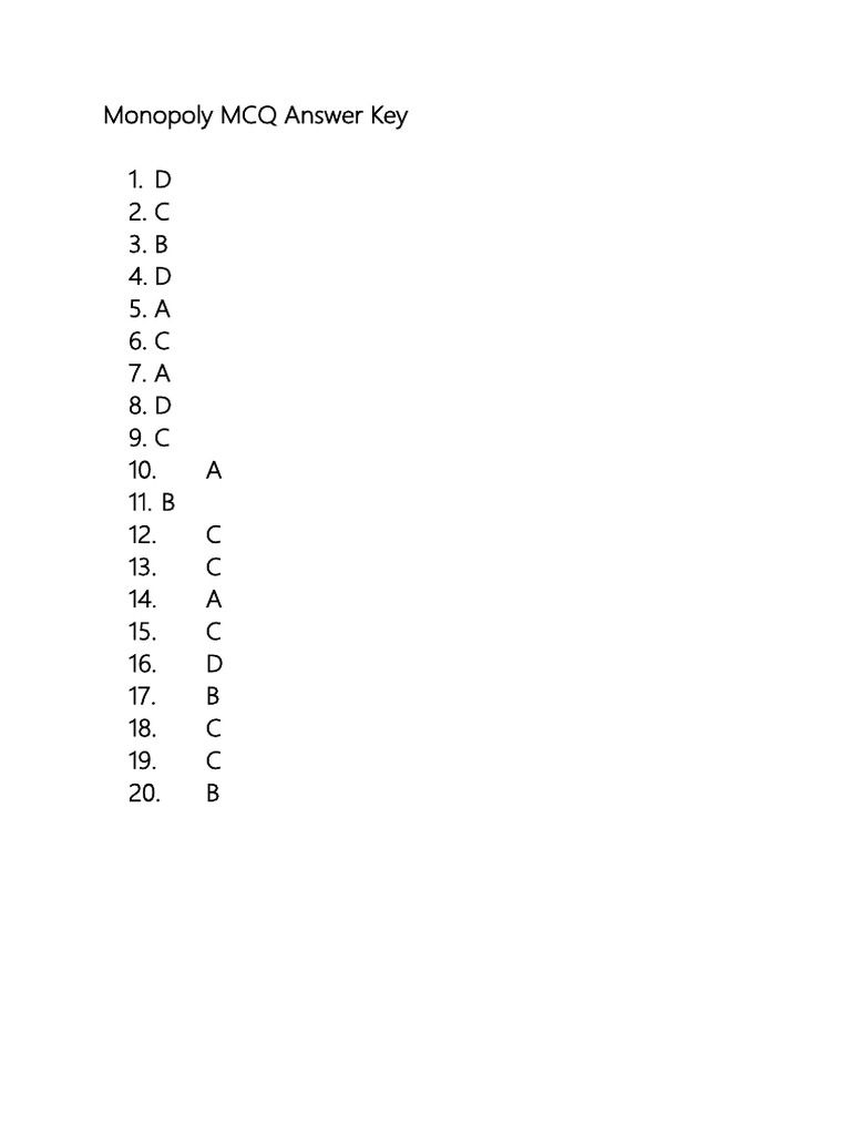 Monopoly MCQs Answers PDF