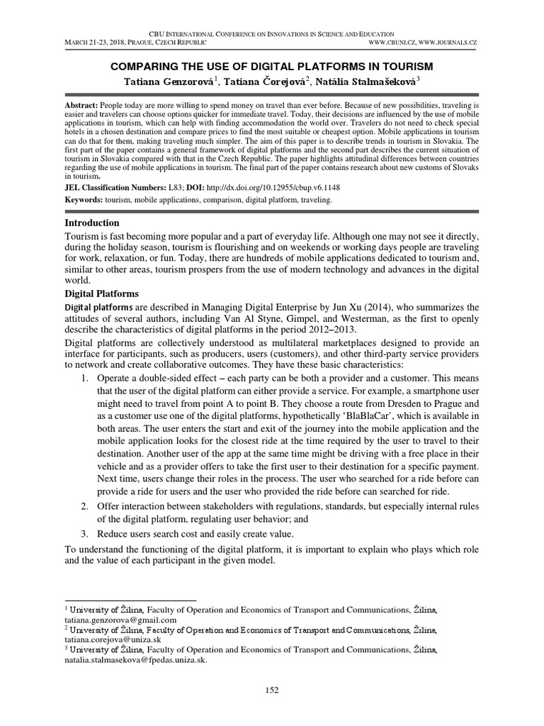 Digital Platforms in Tourism: Slovakia vs. Czech Republic | PDF ...