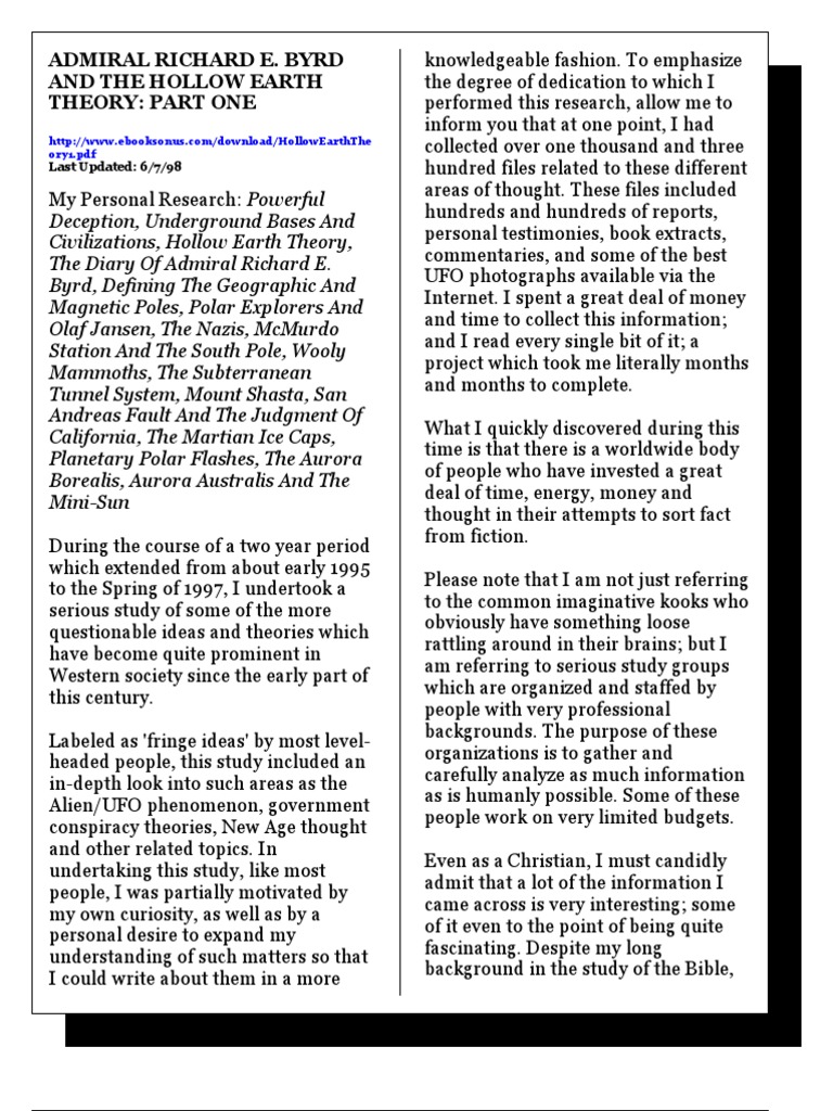 Admiral Byrd Hollow Earth Theory PDF Social Science