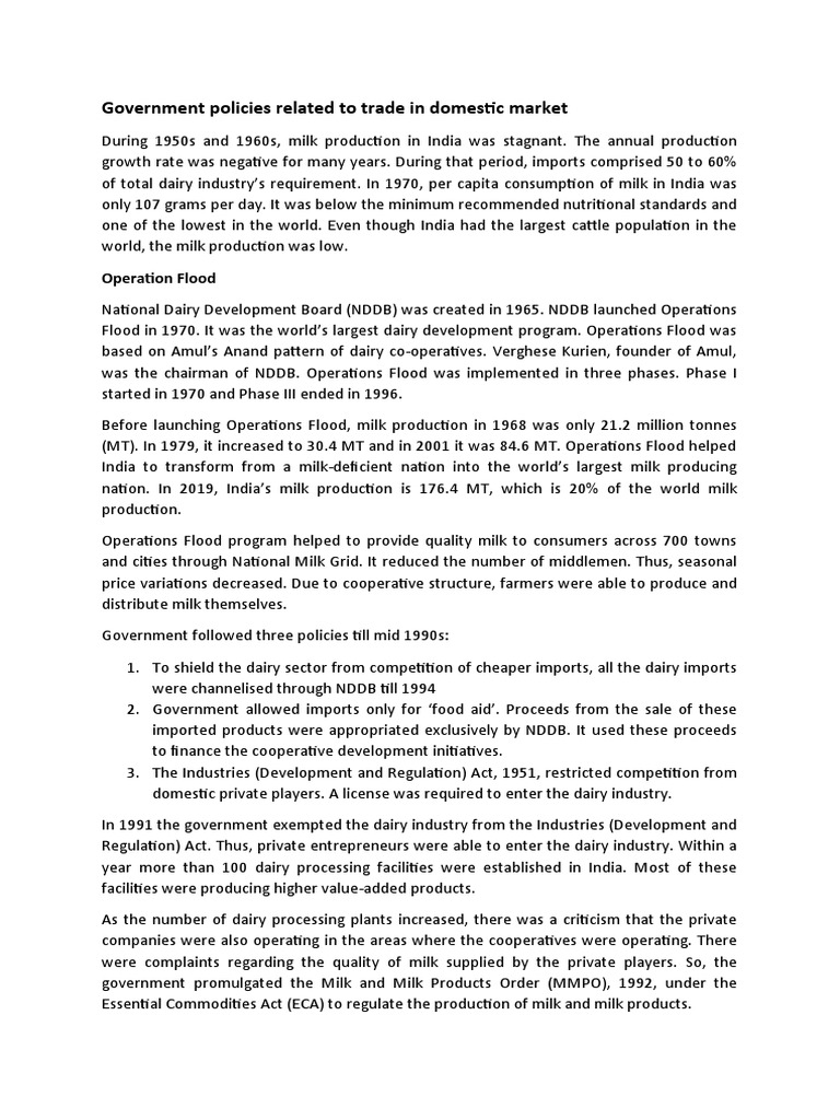 SFM Govt Policy PDF Dairy Milk