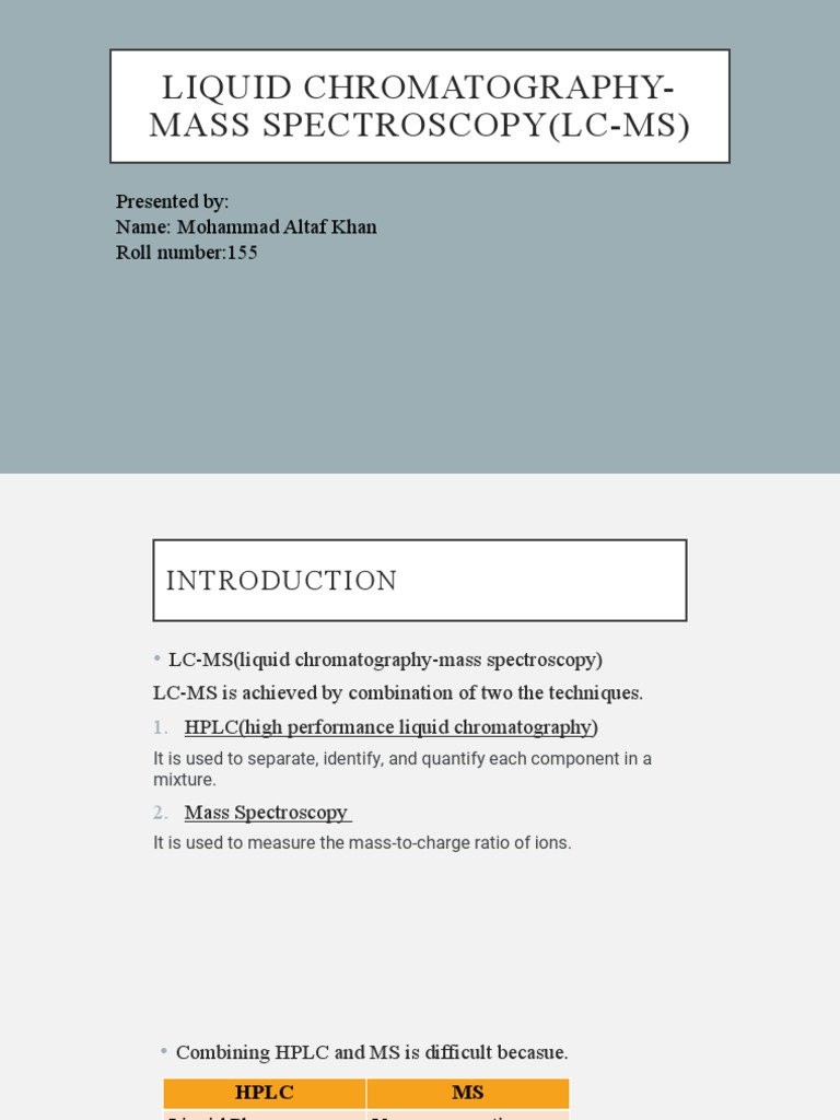 Liquid ChromatographyMass Spectroscopy (LCMS) Presented By Name