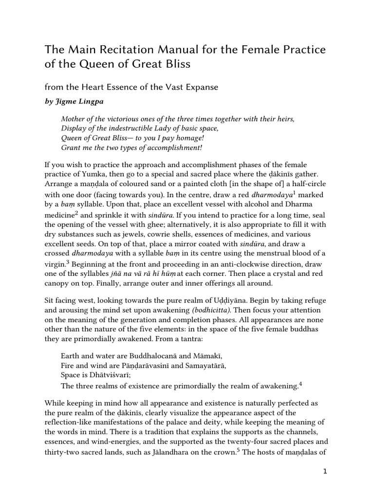 Main Recitation Manual for the Female Practice of the Queen of Great