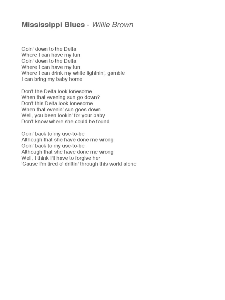 Mississippi Blues Lyrics PDF