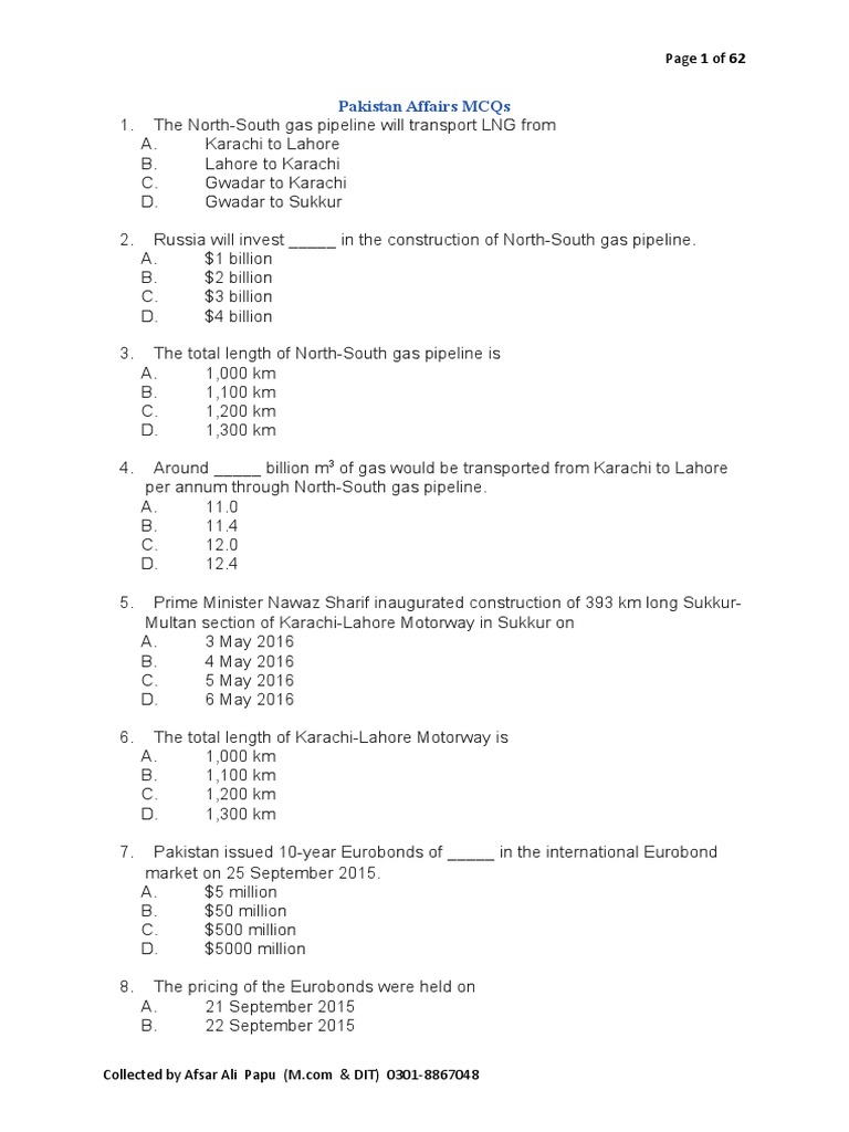 Pakistan Affairs MCQs for Competitive Exams | PDF | Government Of ...