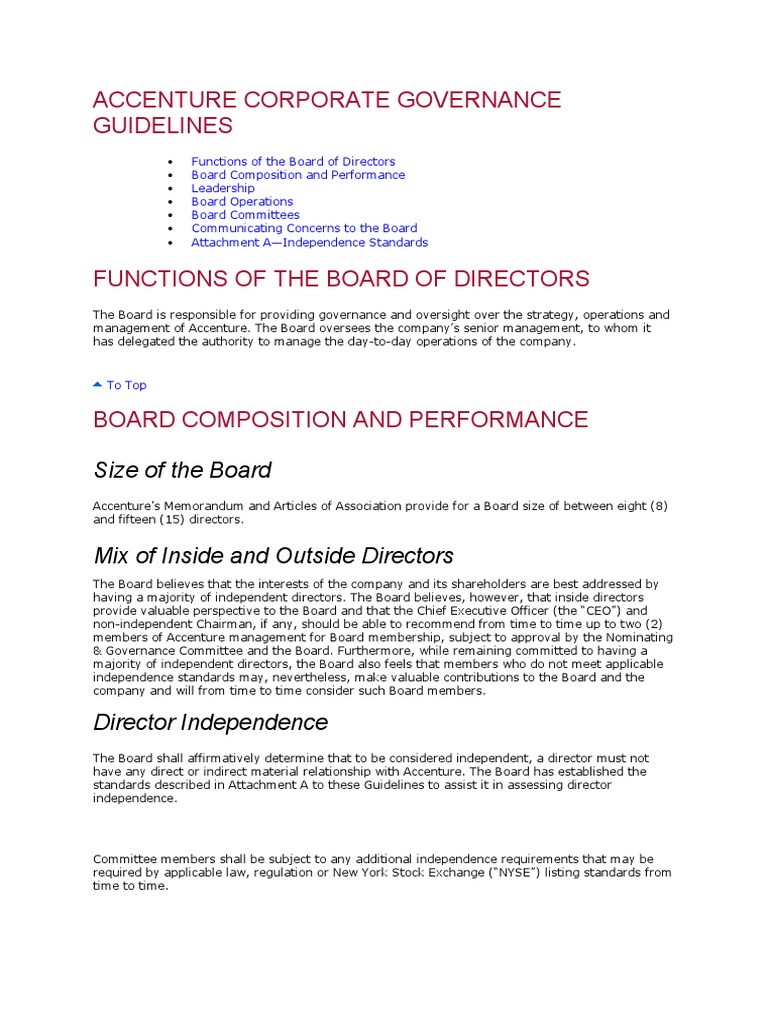 Accenture Board Of Directors: Accenture Corporation – UJQS