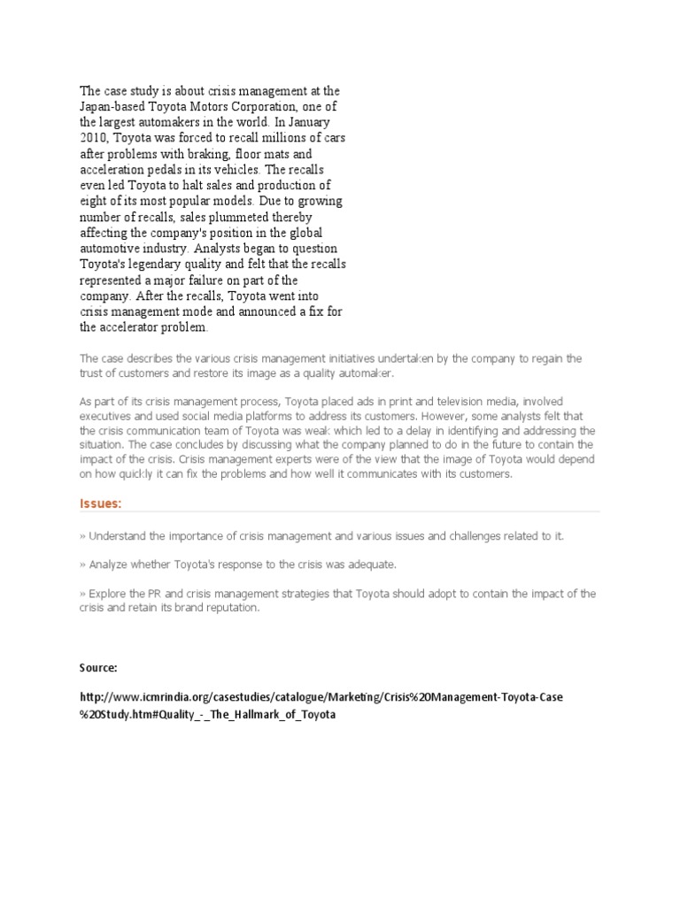 Toyota's Crisis Management Strategies | PDF