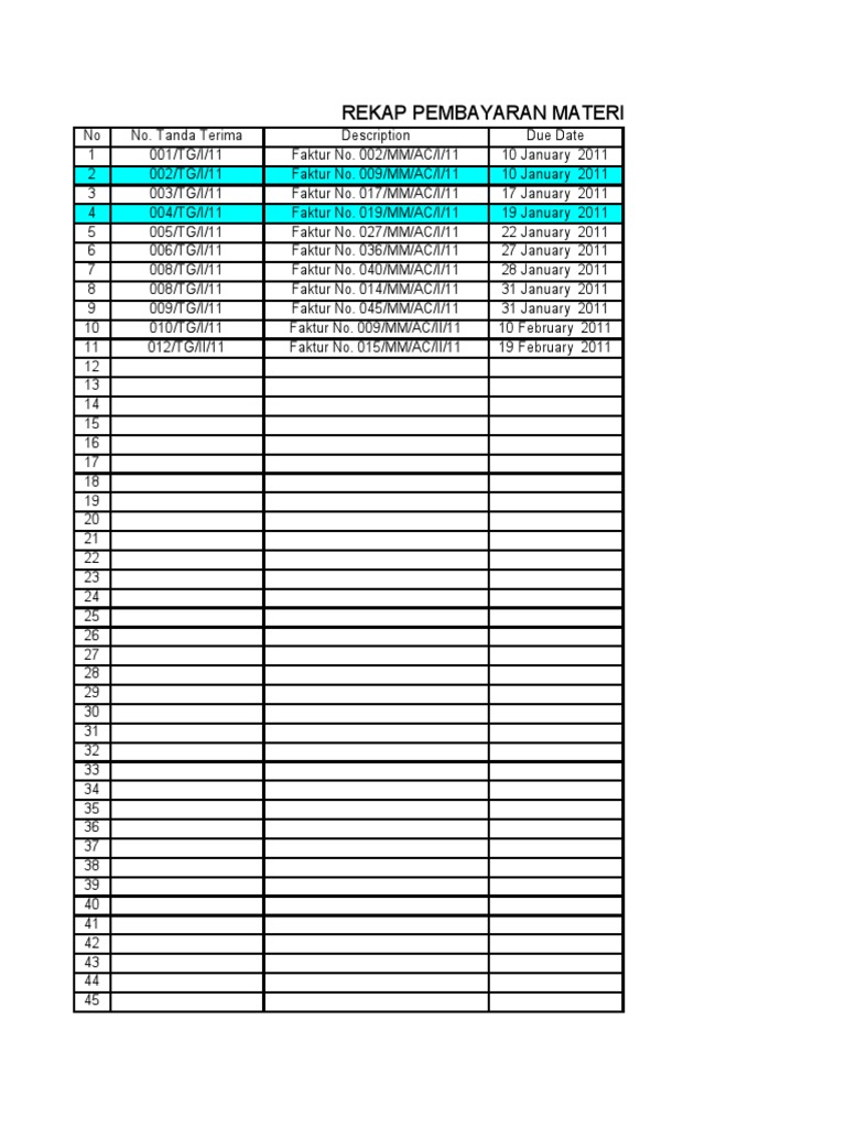 Rekap Pembayaran Material 2010-2011 | PDF | Technology & Engineering