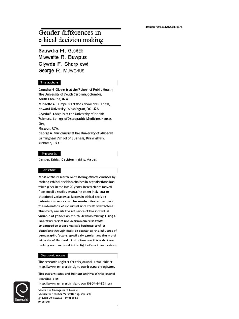 Gender Differences in Ethical Decision Making | PDF | Value (Ethics ...