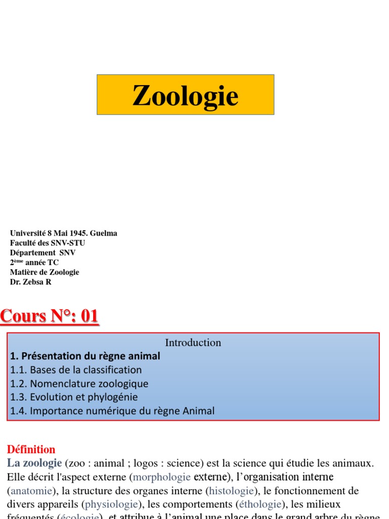 Introduction à la zoologie et classification | PDF | Taxonomie ...