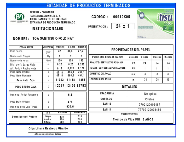 Toalla Sani Tisu C Fold Nat | PDF