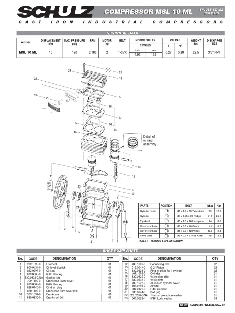 COMPRESSOR MSL 10 ML TECHNICAL SPECIFICATIONS | PDF | Motor Oil | Belt ...