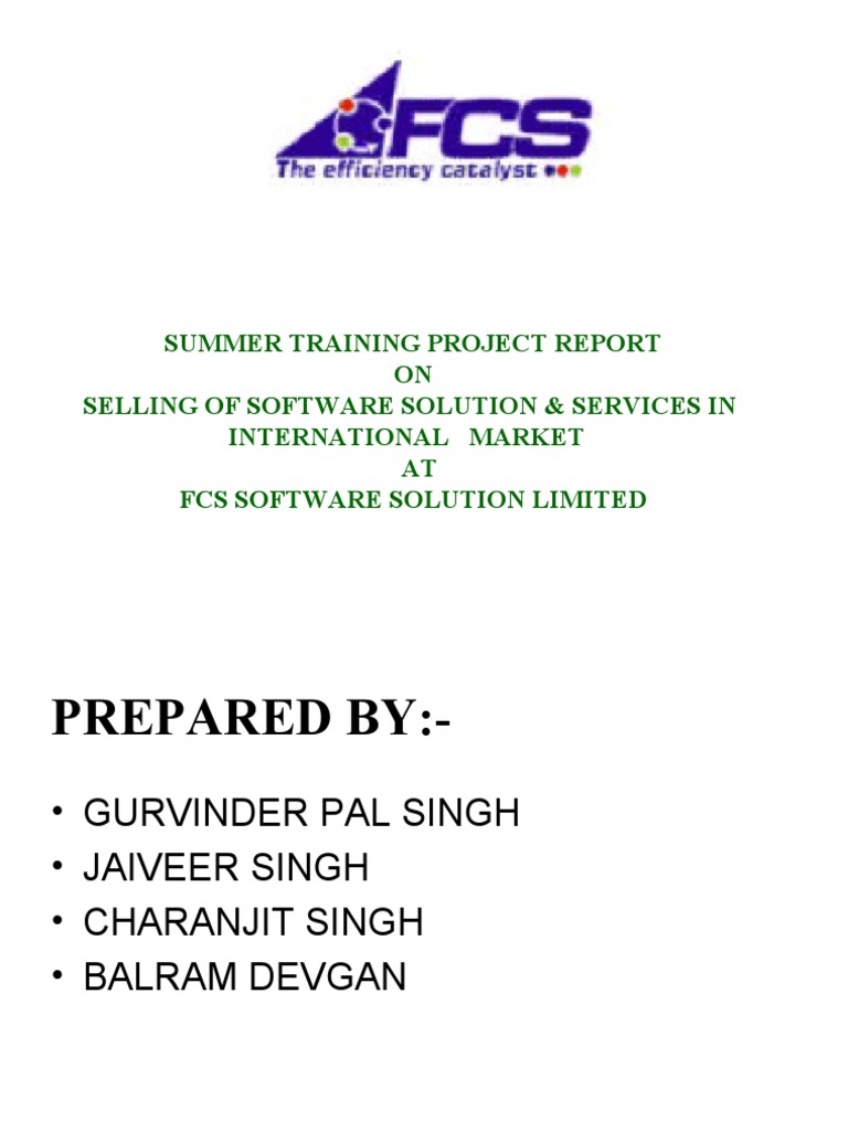 Summer Training Project Report ON Selling of Software Solution ...
