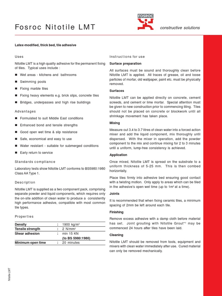 Fosroc Nitotile LMT A HighQuality LatexModified Tile Adhesive for