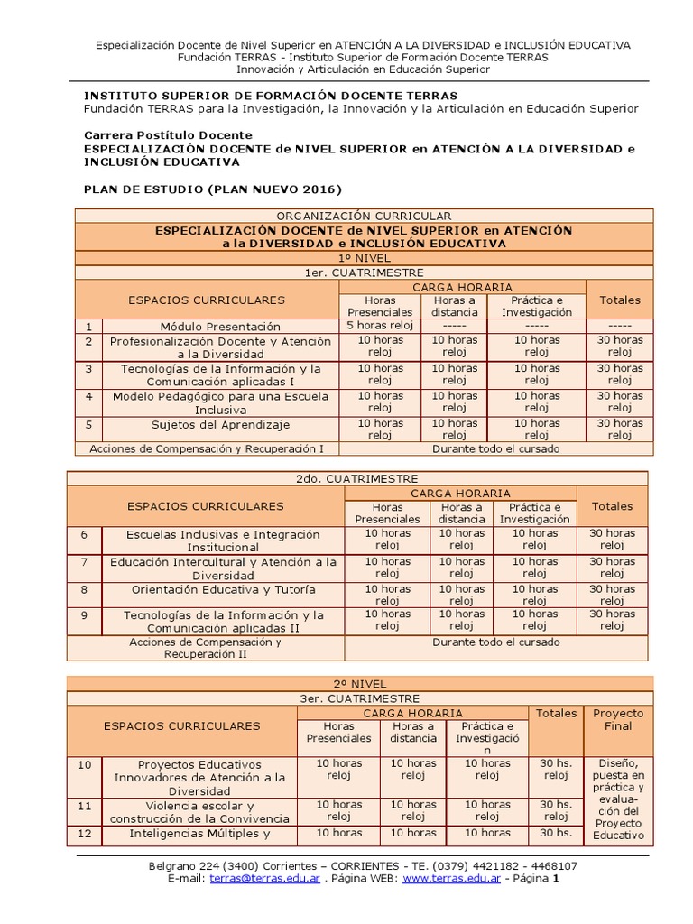 ISFD TERRAS DIVERSIDAD e INCLUSIÓN Plan de Estudio | PDF | Inclusión ...