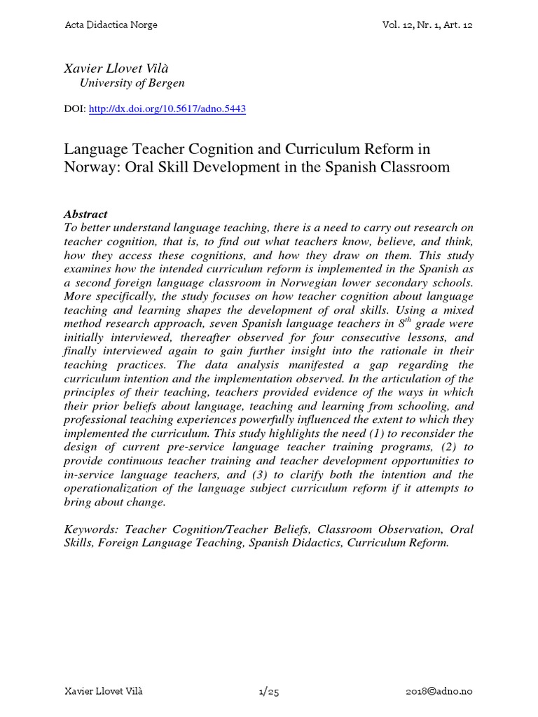 Language Teacher Cognition and Curriculu | PDF | Language Education ...