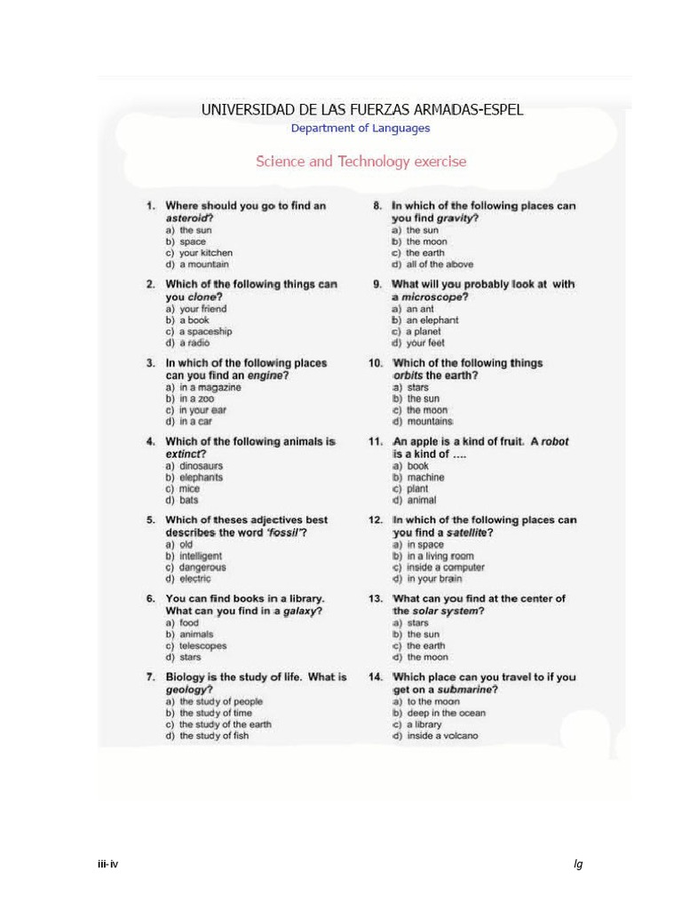 Science and Technology Vocabulary Exercise 7.1 PDF