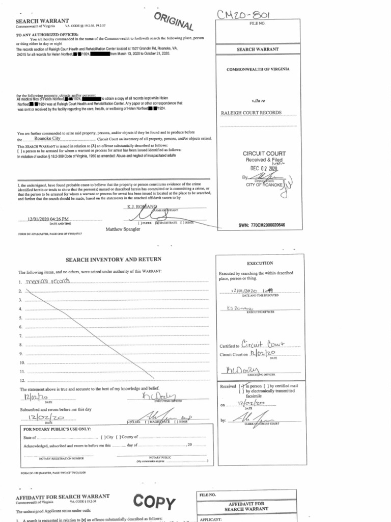 Roanoke Police Search Warrants Related To Raleigh Court Health and