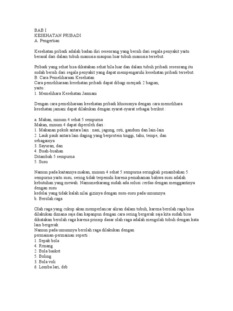Bahan Makalah Kesehatan Pribadi