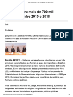 Brasil Registra Mais de 700 Mil Migrantes Entre 2010 e 2018