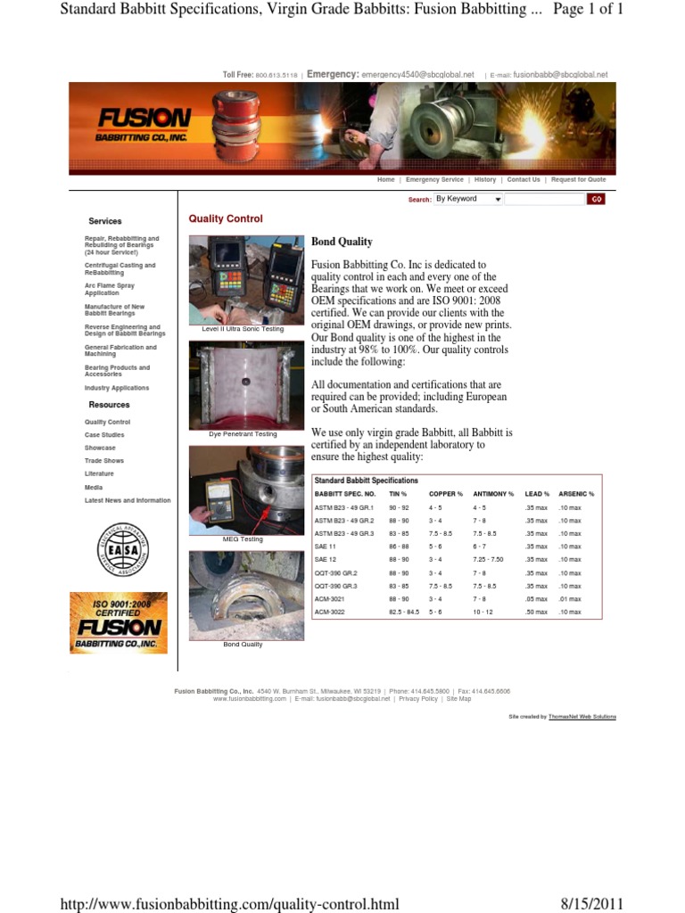 Bearing Rebabbitting Services Overview | PDF | Specification (Technical ...