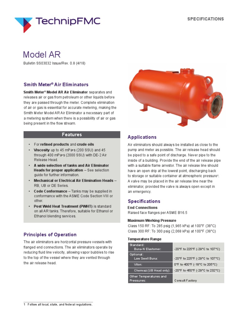 Model AR: Smith Meter Air Eliminators | PDF | Gases | Gas Technologies