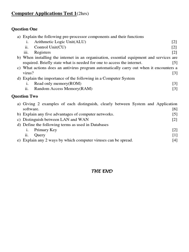 Computer Applications Test 1 PDF